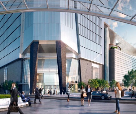 View of 30 Hudson Yards and Retail from the 7-train subway station 
