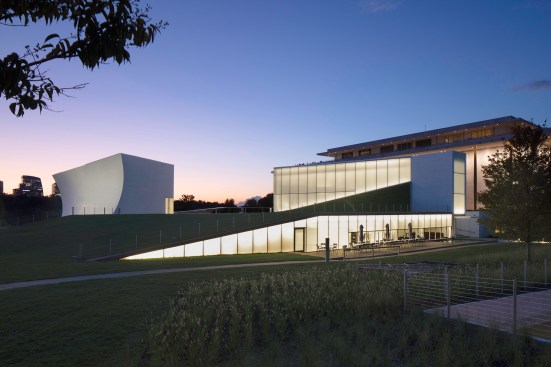 Though there are at least seven entrances to The Reach, the main one is at the Welcome Pavilion (at center), which houses a boardroom and classroom that open to a redwood deck that mimics, in material and length, the PT-109 torpedo patrol boat that Kennedy commanded during World War II. 