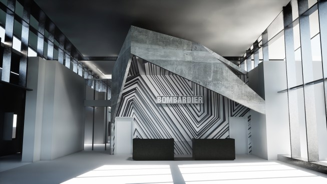 A rendering of Simmons' "Janus Portal" for the Bombardier service center at the Miami-Opa Locka Executive Airport.