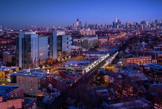 Rendering of the MiCA towers on Milwaukee Avenue, Chicago