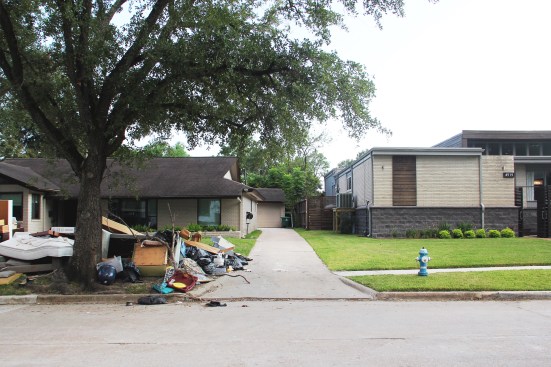 A 1959 house designed by Arthur Steinberg (right) in the Meyerland neighborhood was elevated by its owner before Harvey and survived largely unscathed
