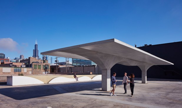 The Stereoform Slab system debuted as a demonstration pavilion at the 2019 Chicago Architecture Biennial.