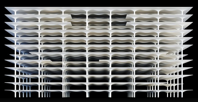 A building-scaled application of the slab, shown in elevation.