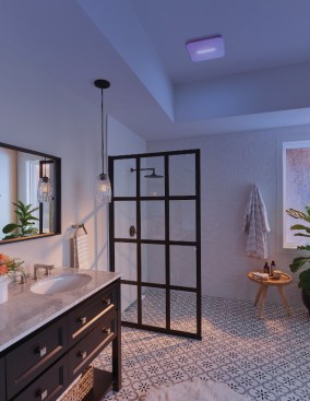 The Broan SurfaceShield lighting fixture features Vital Vio technology and an exhaust fan for bathroom applications