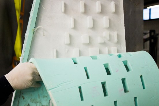The silicon inlays were removed from the lost-wax formwork, to be replaced by poured-in-place concrete
