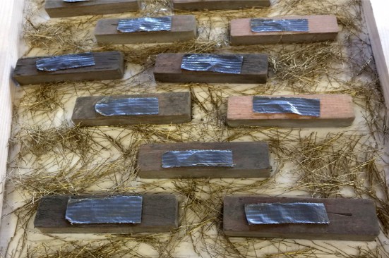 Mock-up of how the fibers in the concrete mix will distribute around the column perforations