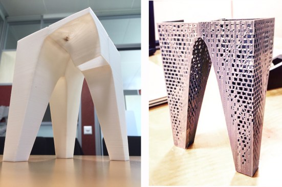 Inner and outer steel forms were made and later braced on the outside with steel angles for added rigidity. Silicon was poured into the forms to create a thin layer and then water jet–cut to form the void pattern, where the wax would form