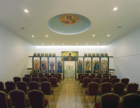 An interior view of St. Nicholas Eastern Orthodox Church.