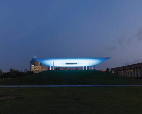 The skyspace at Rice features programmed light shows twice per day—at dawn and dusk.