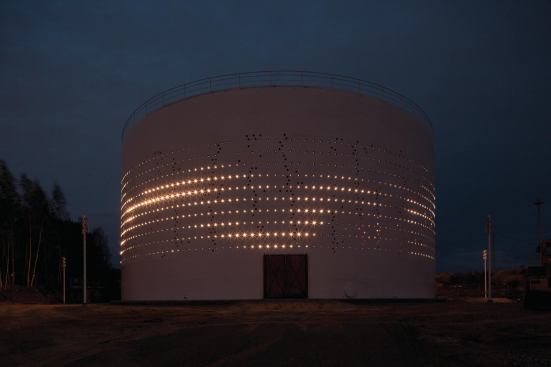 The lighting patterns are derived from real-time weather data.