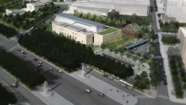 This rendering of the new Barnes depicts the distinctive light canopy that runs across the top of the building.