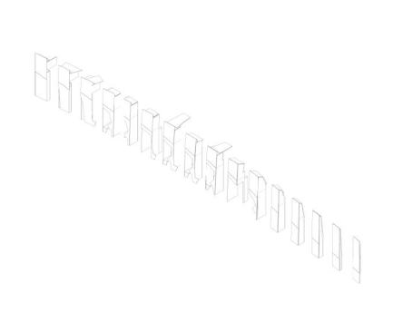 Drawings show the elements that were assembled to build one side of the study pavilion. 
