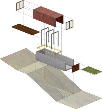 An exploded axonometric rendering.