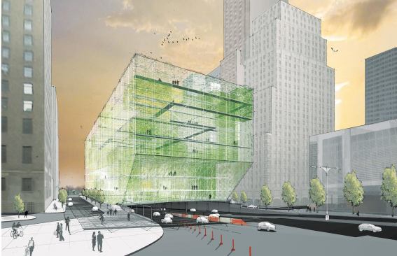 At the charrette, Lewis.Tsurumaki.Lewis proposed an “urban sponge” atop the Brooklyn-Battery Tunnel. Part sculpture, part infrastructure, the structure cleans the air using a combination of plants and wind turbines. It would be crisscrossed by pedestrian walkways so that area residents could enjoy the verdant space.