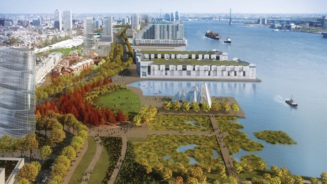 The plan for six miles of the waterfront features parks, trails, and connections to existing neighborhoods.