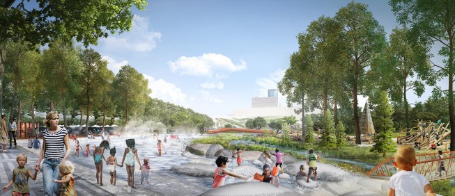 A rendering of a waterpark near the convention center