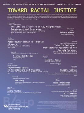Posters for UB School of Architecture and Planning 2020-2021 lecture series "Toward Racial Justice"