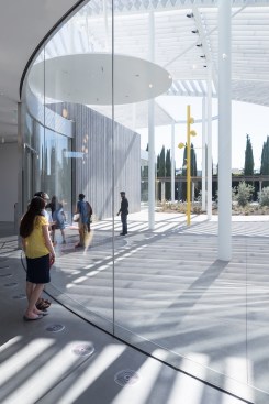 A view of the plaza from the museum lobby