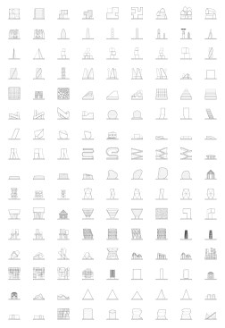 Drawings of common architectural themes as well as buildings featured in copyright-related lawsuits
