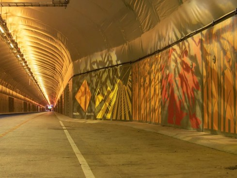 Murals in the 1.8-mile-long Fyllingsdalstunnelen in Norway