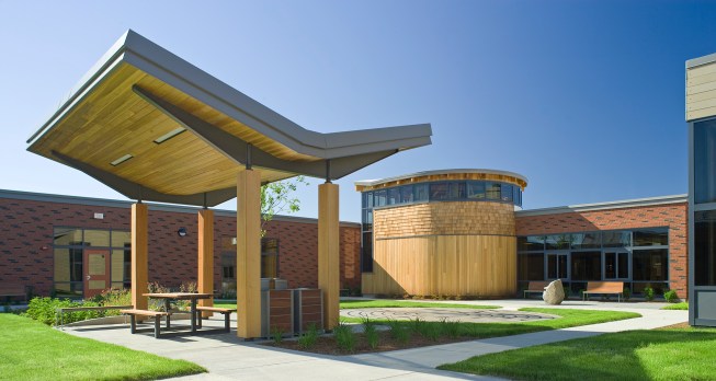 Vermont Psychiatric Care Hospital courtyard by Architecture+ and Black River Design