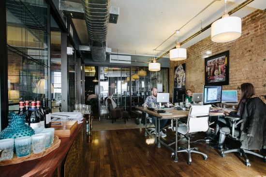 WeWork's dedicated desk spaces at its location in the Meatpacking District, New York (also not the beta floor in question, but similar in look).