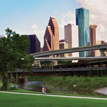The White Oak Bayou bike trail near downtown
