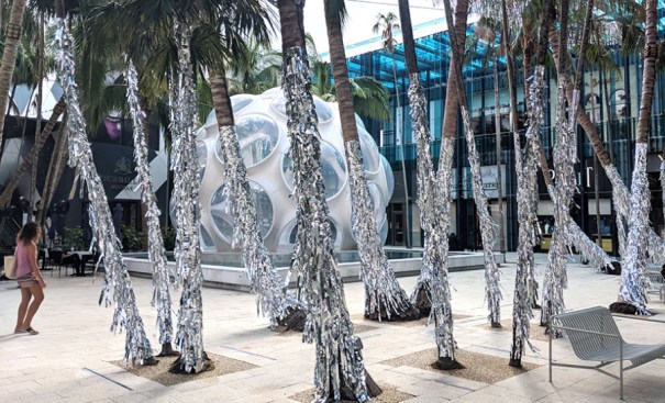 For the holidays, Charlap Hyman & Herrero covered the trees with tinsel.