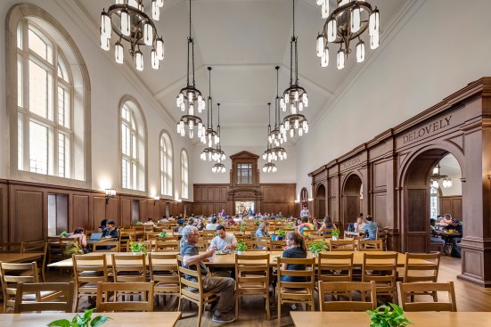 The dining hall at Pauli Murray College, with the servery beyond.