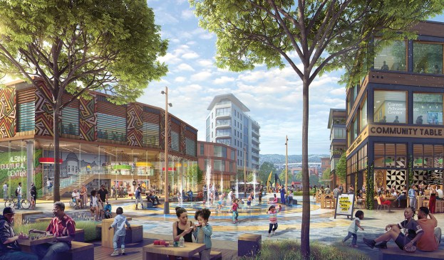 In Portland, Ore., ZGF Architects worked closely with residents of the Lower Albina neighborhood, a once-thriving Black community that was decimated by the 1962 construction of the I-5 freeway, to dream up design options that would revitalize the area while “facilitat[ing] restorative justice for the Albina community,” according to a ZGF project description.
