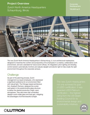 The new Zurich Headquarters not only achieved its goal of LEED certification, it was awarded LEED Platinum certification – the highest rating from the US Green Building Council for its environmental design and sustainability initiatives.View case study