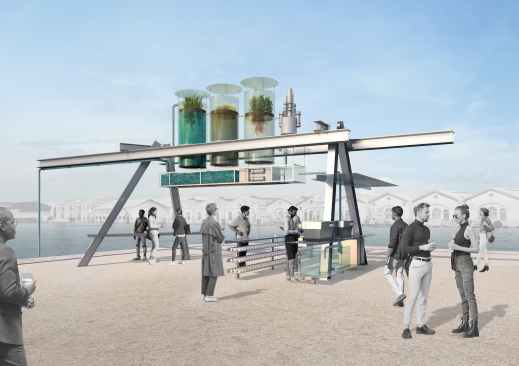The Canal Café project, at the 2025 Venice Biennale, is put together by Aaron Betsky, Diller Scofidio + Renfro, Natural Systems Utilities, and SODAI.